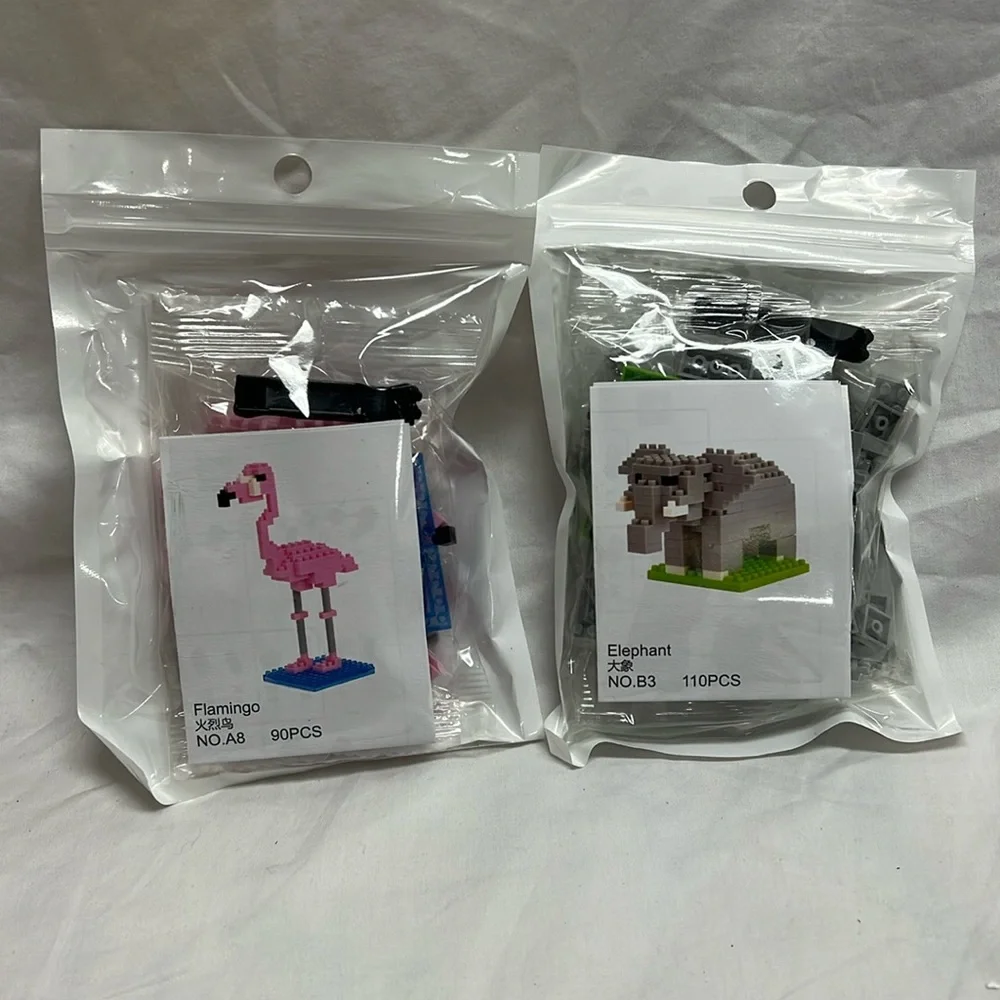 Flamingo and elephant mini building block set
